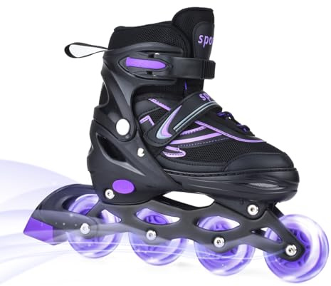 ERNAN Patines en línea, patines en línea ajustables iluminados para niños y niñas, patines para niños, jóvenes, principiantes