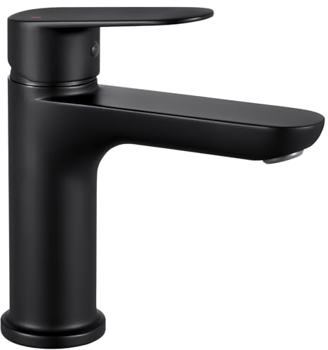 CECIPA Robinet Salle de Bain Monocommande avec Bec Hauteur 10cm, Noir | Aérateur démontable, débit constant, Économie d’Eau et d’Énergie, Cartouche Céramique Silencieuse, Installation Facile
