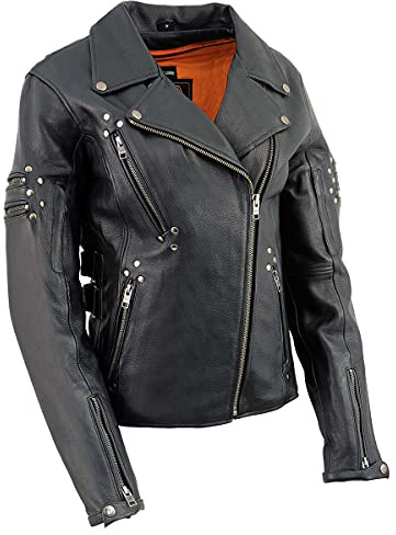 Milwaukee Leather MLL2585 Women's Black Premium Leather Motorcycle Rider Jacket with Rivets - 2X-Large