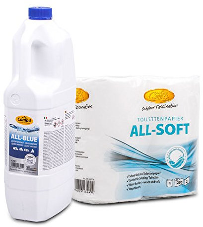 Camp4 Sanitärflüssigkeit Abwassertank für Camping-Toiletten + 4 Rollen All Soft für Wohnmobil, Boot, Wohnwagen