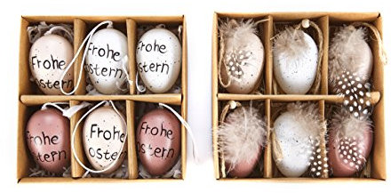 Heitmann Deco - Osteranhänger Set 12 teilig - Ostereier bunt zum Aufhängen mit Ostergrüßen, Feder und Kordel - Osterdeko