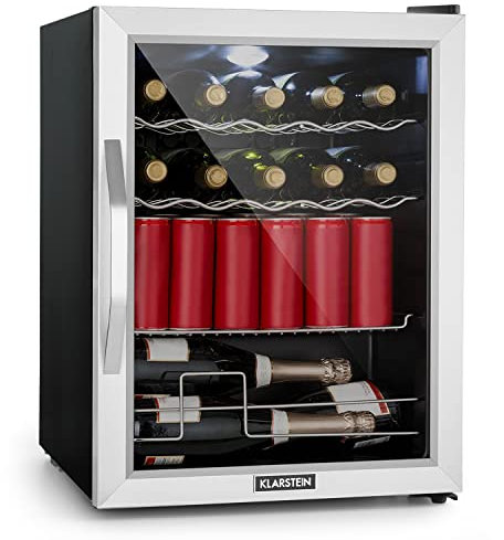 Klarstein Mini Kühlschrank mit Glastür, für Zimmer, Getränkekühlschrank Klein mit Verstellbaren Ablagen, mit Wellenform-Racks, 60 Liter, Leise