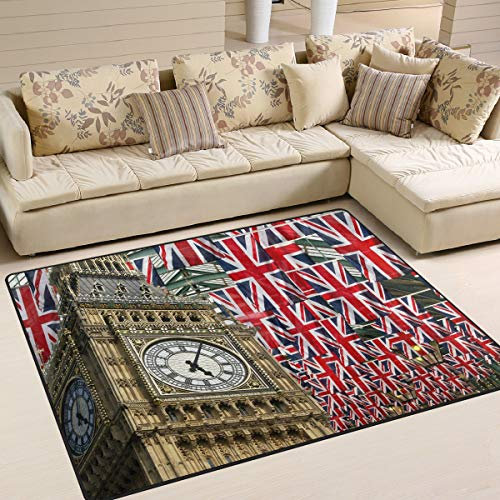 Use7 Teppich mit Union Jack-Flagge, Big Ben, London, England, für Wohnzimmer, Schlafzimmer, 160 cm x 122 cm