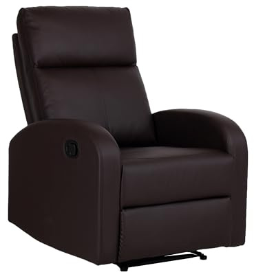 Totò Piccinni Poltrona Relax Reclinabile EUREKA, Manuale con Maniglia Laterale, Struttura in Legno, Imbottita ed Ergonomica, Ideale per Anziani e Soggiorno (Ecopelle Testa di Moro)