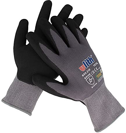 1 Paar ULITH® Profi-Montage-Feinstrickhandschuhe aus Nylon/Lycra - grau/schwarz - Größe 11