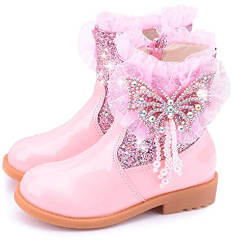 FStory&Winyee Kinder Winterstiefel ELSA Schuhe Mädchen Prinzessin Stiefel Schneestiefel mit Warmem Gefüttert Futter Lederstiefel Outdoor Boot Schlupfstiefel Eiskönigin Kostüm Karneval Party