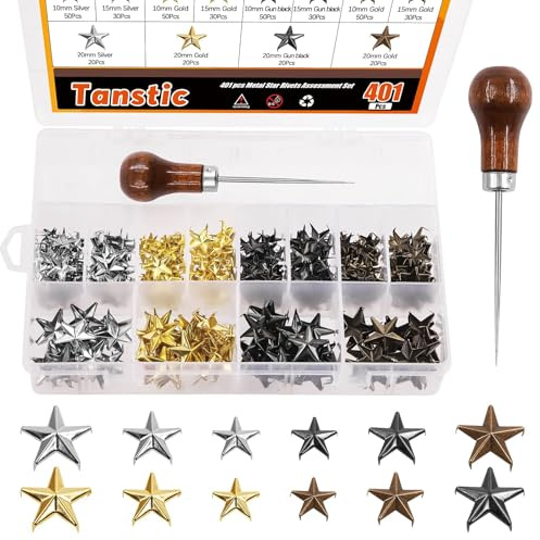 Tanstic Lot de 401 rivets en forme d'étoile en métal pour le travail du cuir
