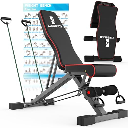 KINGMAZI Banc de musculation réglable, banc d'entraînement pour entraînement complet du corps - Banc pliable multi-usage, banc d'haltères pliable avec bande de résistance