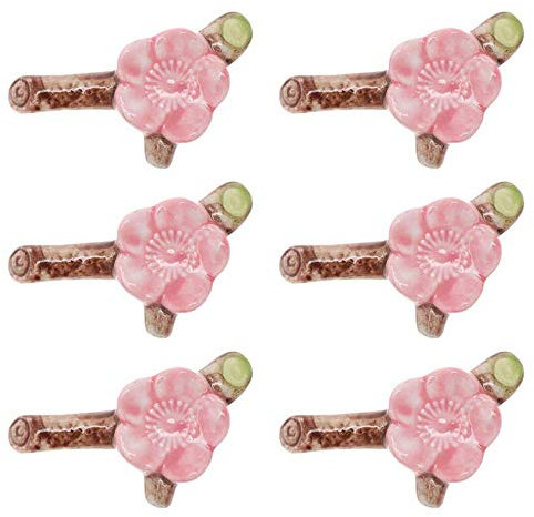ASDUU 6 Pack Plum Blossom Ceramic Chopsticks Rests, Flower Pattern Chopstick Holder Rack, Spoons Knives Forks Decorative Rest, Kitchen Tableware Dinning Table Decorate