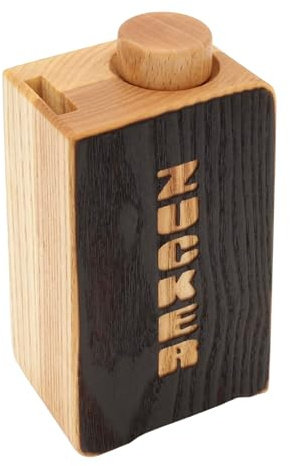 Erfink Zuckerdosierer aus gebrannter Eschenholz ZUCKER 200 ml mit Dosierung 4 g Zucker, ca. 60 Portionen - Zuckerstreuer Zuckerdose Zuckerspender Zuckerbehälter Vorratsdose Holz