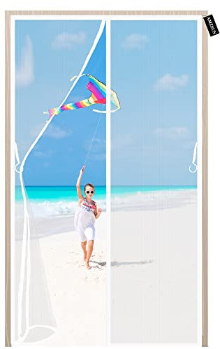 Fliegengitter Magnet Tür Balkontür,mit starkem Magnet Fliegennetz Insektenschutz Glasfasermaterial,Ohne Bohren für Balkontür/Terrassentür/Wohnzimmer 170 x 205 cm - Weiß