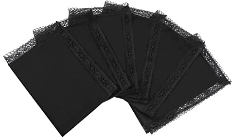 HOULIFE Schwarze Taschentücher – Beerdigungsspitze für Damen, kleine Einstecktücher für Damen, bestickte Spitzen-Einstecktücher, 100 % 60er-Jahre-Baumwolle, 6/12 Stück, 25 x 25 cm