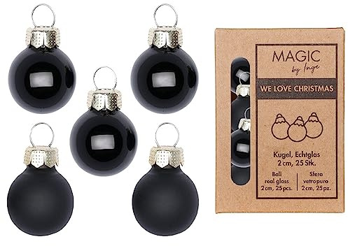 Inge-glas Weihnachtskugeln Glas 2cm x 25 Stück in Kartonbox Christbaumkugeln Set schwarz Ebony Black