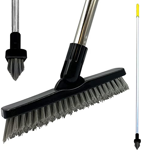 Colour-Coded Grout Cleaning Brush, Angled Floor Grout Cleaner with Stiff Bristles, Swivel Head Floor Scrubbing Brush with Long Handle for tiles, Bathroom, Kitchen, & Hard-to-Reach Corners (Yellow)