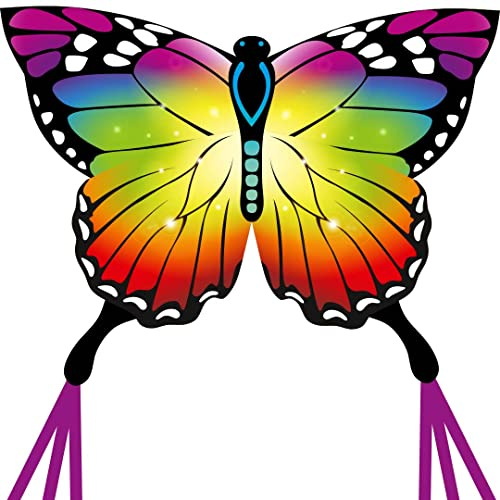 HQ Butterfly Kite Rainbow 120cm Kinderdrachen ab 5 Jahre für wenig Wind