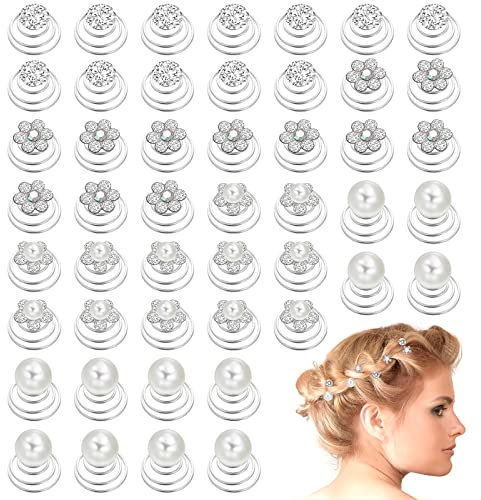 48 Stück Haarspiralen Strass Perle Spiral Haarnadel Silber Blume Braut Haarspangen Haarschmuck Spiral Haarperlen für Damen Mädchen Hochzeit Abschlussball Party