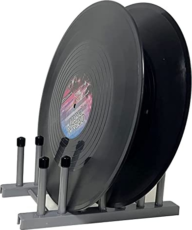 Pmsanzay Vinyl Record Display Stand, 6-Album Holder, Fits 12 or 7 LP's, Soft Silicone Top, Gray