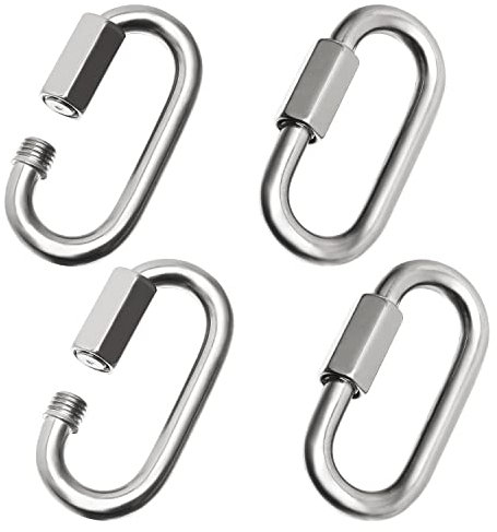 Lot de 4 mousquetons de verrouillage en acier inoxydable, connecteur de chaîne à maillons rapides très résistants, pour l'escalade, la pêche, la randonnée, les voyages
