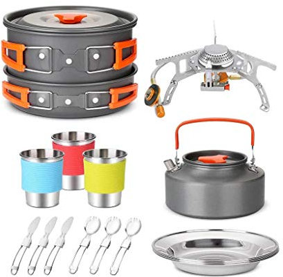 Camping Travel Equipment Tableware Cookware Kit Pots Burner Gas Stove Accessories Kitchen Utensils Sets Picnic BBQ Supplies