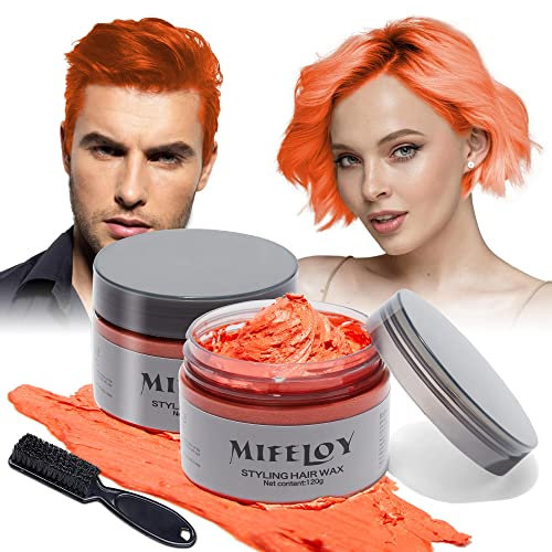 2 teintures temporaires 1 brosse cire coiffante pour homme crème instantanée pour cheveux crème naturelle Cosplay halloween (orange)
