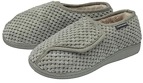 DUNLOP Womens Slippers Rip Tape Fastening UK Sizes 3-8 | Ladies Memory Foam Easy Wide Hook & Loop Opening House Shoes