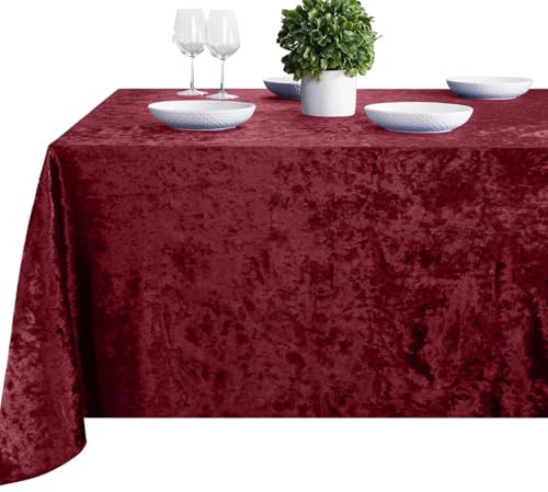 Elegant Event Essentials-Rectangle Crushed Velvet Tablecloths-Thicken Wrinkle-Resistant Table Cloth, Washable Heavy Weight Table Cover 52 Inch x 70 Inch Wine