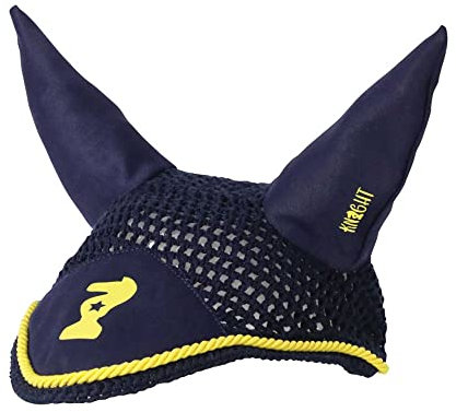 Little Knight - Fliegennetz mit Ohrenschützer für Pferde Lancelot (kleines Pony) (Marineblau, Gelb)