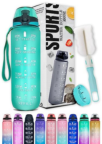 Roe Tenpo Water Bottle 1L, Sports Water Bottle with Time Markings, BPA-Free, Leak-Proof Drinks Bottle, Perfect for Running, Cycling, Gym, Yoga, Camping and Outdoor Activities, Green