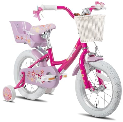 JOYSTAR Unicorn 12 Inch Kids Bike for 2-4 Years Girls Toddler Bike with Training Wheels Princess Girls Bikes with Basket Doll Seat Bike Streamers Kids Bicycles Fuchsia