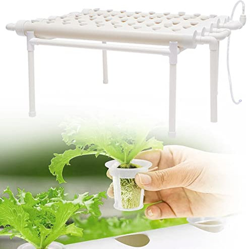 DeeDuud Hydroponische Grow-Kit Mit 54 Pflanzstellen 6 Rohre GemüSewerkzeug Grow Kit Mit Rohre Verdickung Joint Interne Zirkulationsfunktion Hydroponic System PVC-U Weiß