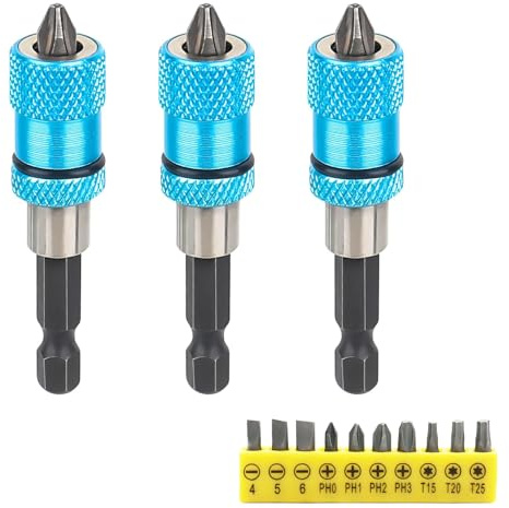 3 Stück Trockenbau Bit Bithalter, Sechskantschaft Schnellwechsler und 13 Stück Bithalter Schraubendreher Set, 1/4 Zoll Trockenbau bit Magnetisch