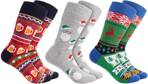 BRUBAKER 3 pares de calcetines navideños – Divertidos calcetines con motivos navideños – Algodón – Hombre y Mujer Regalo Navidad – Calcetines de algodón unisex en tallas únicas