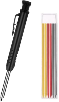 paymali Tieflochmarker mit integriertem Spitzer und Gürtelclip – Tiefloch Bleistift inkl. 7 Minen – Markierstift für Bohrlöcher, Holz, Metall, Fliesen, Kunststoff, Handwerker & Heimwerker