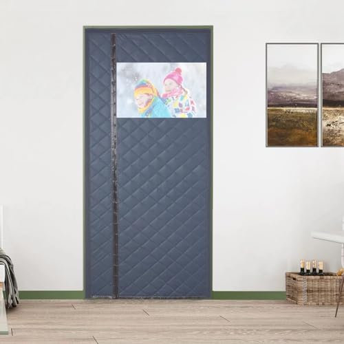 AQkaki Magnet Wärmeschutzvorhang für Türen, 145x200cm Kälteschutzvorhang PU mit Sichtfenster Wasserdicht Thermotürvorhang Kälteschutz Wärmeschutz Selbstschließend Winddicht für Balkontür Wohnzimmer