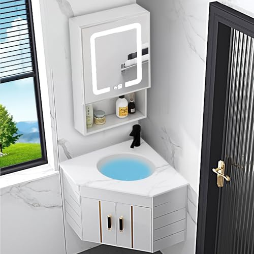 BREZO Eck-waschbecken mit unterschrank und Spiegelschrank, Platzsparendes wandmontiertes Badezimmer-Waschtischset for kleine Räume (Size : WH)
