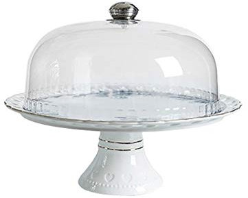 UNbit The Creative Cake Dome, Floral Decoration Party Cake Dessert Table Ceramic High Tray with Plastic Cover Cheese Plate Cover Cake Stands Tray
