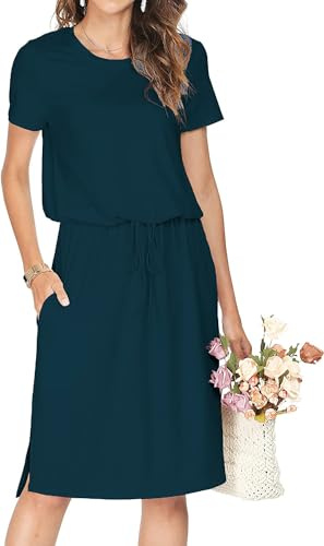 Cuptacc Kleid Damen Hemdkleid Wie Party Kleider Damen Festlich Elegant Kleider Sommerkleid Damen Kurz Elegant Blusenkleid Midi Dress Grün XL 46-48