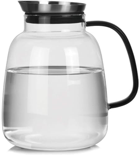 DPCDAN Jarra de Agua de 2 litros, Jarra de Vidrio con Tapa y Mango ensanchado, Jarra de borosilicato Resistente al Calor, Botella de Agua fría para té/café/Jugo