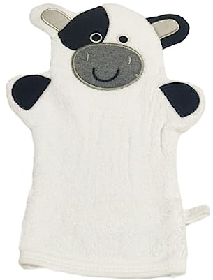 budiniao Gants de bain pour bébé en forme de taille Pure Serviette de frottement Adorable Accessoires de salle de bain Douche de toilette Utilisation pour les tout-petits, 10 vache blanche