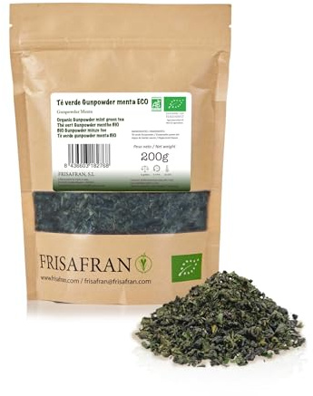 FRISAFRAN | Krut grönt te Ekologisk mynta Bulk 200g | Antioxidant | japanskt grönt te | Matsmältningskanalen | frisk | uppfriskande dryck | Mint Infusion | rent te | Mintblad | varm-kall | naturliga