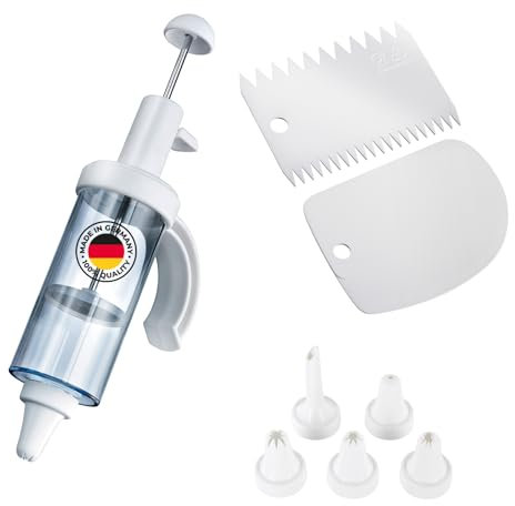 Westmark Set per Guarnire Torte 8 Pz. – Siringa guarnire donuts con 5 ugelli + raschietto e guarnizione torte, plastica/acciaio inossidabile – Trasparente/Bianco, 311622E6