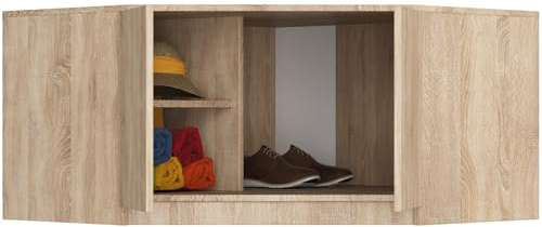 BDW - Eckschrank Aufsatz - für Schrank 100 cm breit - mit 2 Türen und 3 Einlegeböden - Erweiterung für Kleiderschrank - für Schlafzimmer, Flur - 100x50x55 cm - Eiche Sonoma