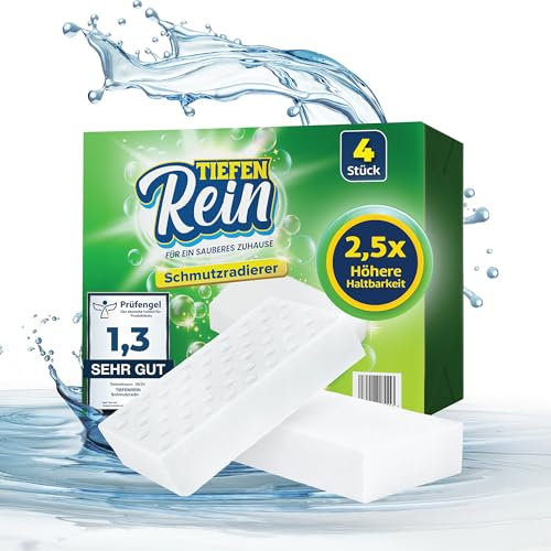 2.5 x Longer Life | Dirt Eraser Pro Pack of 4 - New: Eraser Sponge | Extra Durable Magic Sponge | Magic Eraser Sponge Removes Dirt on Wall, Shoes, Kitchen and Bathroom