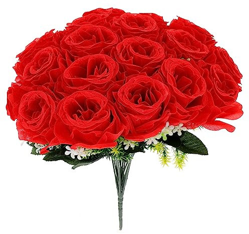 BUGUUYO Bouquet Finto Per Tomba 18 Rose Artificiali Resistenti E Facili Da Curare Adatte Per Servizi Funebri E Cimiteriali