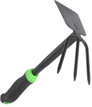 3 Prong Garden Fork for Garden Soil,Cultivator Garden Hoe,Hand Hoe Hand Rake for Loosening Soil and Weeding(2 in 1 Gardening Tools),Garden Digging Hoe and Rake,Garden Hoe Long Handle，black and green