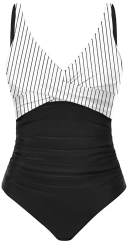 Tuopuda Costume Intero Donna Costume Contenitivo Modellante Pancia Piatta Costumi Curvy Swimsuit da Mare Swimwear Monokini con Spalline Regolabili, Nero-E, L