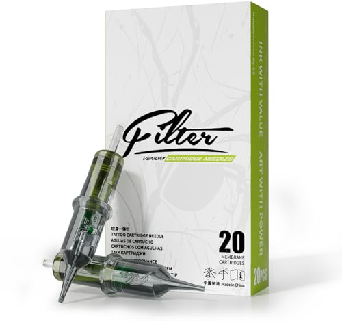 EZ Tattoo Cartridge nålar – 20 stycken #12 (7 RL) standard, runda liner tatueringsnålar för tatueringsmaskin – Venom