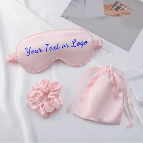Individuelle Schlafmaske, personalisierte Seiden-Augendeckung, Augenschutz, weicher Satin-Augenbinde, elastischer Riemen, nächtliche Augenabdeckung, reisegeeignete Schlafmaske für Frauen (Rosa)