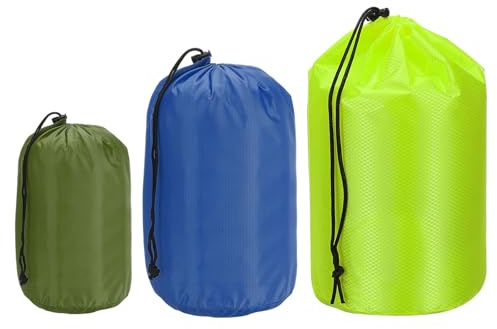 PATIKIL Saker säck 4 x 8/5 x 10/7 x 13, 3 st vattentät utomhus förvaringssäck bärbar dragsko dammklaffväska sovsäck för camping vandring backpacking, grön/marinblå/fluorescerande grön