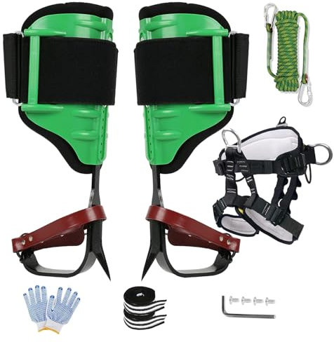 TIMILAND Steigeisen Baumklettern,Höhenverstellbare Baumklettern Ausrüstung,Verbessertes Eva-Material，Baumklettern Ausrüstung Set für Üben Von Baumklettern, Obstpflücken,Kletterer（Grün）